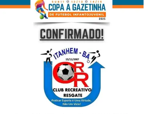 Projeto Resgate confirma participação na Copa Gazetinha 2025 e reforça compromisso com o esporte de base
